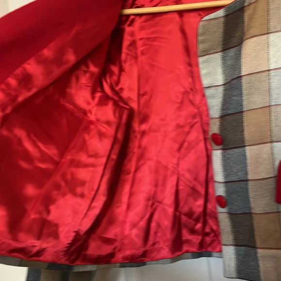❤️Rare Annette Trebbien vintage Jacket Women's cropped red tan checkered cottage - Picture 7 of 10